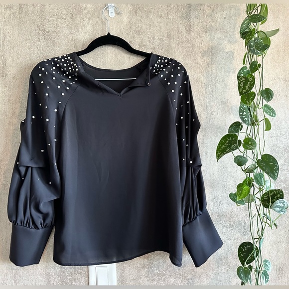 ZARA Embellished Long Sleeve Blouse - Picture 3 of 4
